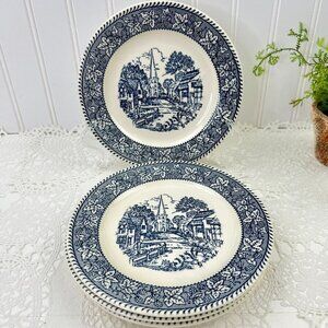 Vintage 4 Pieces Dessert Plate Round Blue Shakespeare Country 7.25 Inch